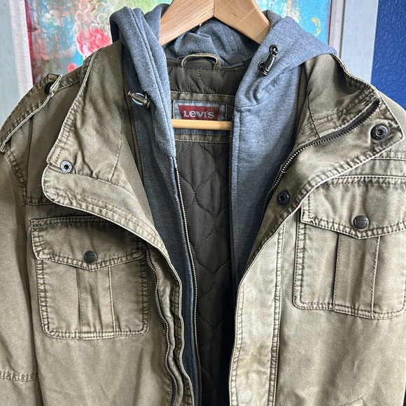 Levis Jacket Mens M Olive Green Quilted Lined Trucker Chore Military - Picture 2 of 16